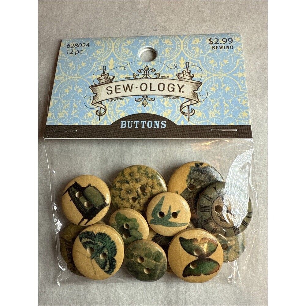 Sew ology Round 2 hole Wooden Buttons 12pc Embellishment